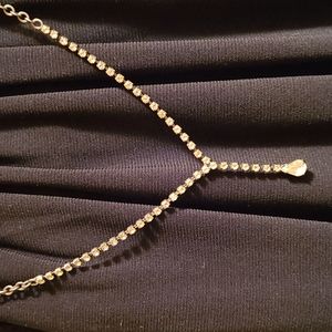 Vintage Art Deco MCM Necklace with mini crystal Rhinestones, bronze/Silver-tone